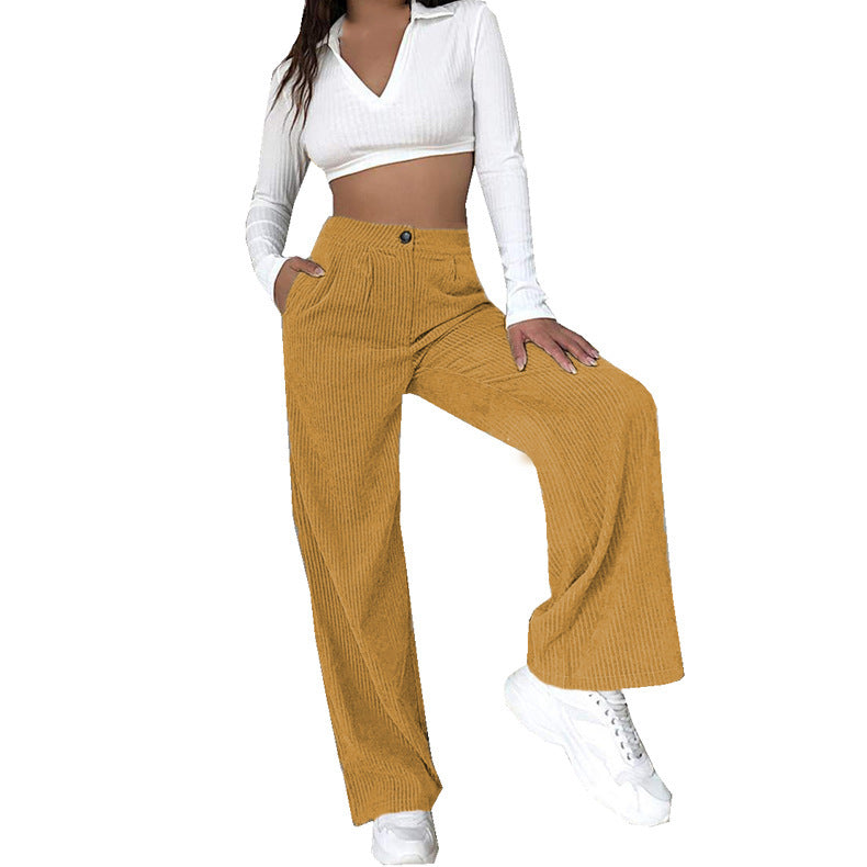 Damen Hochwertige Cordhose mit weitem Bein und hohen Taille EB