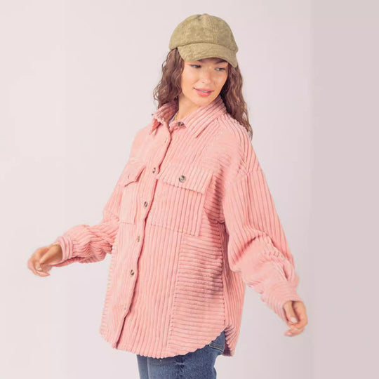 Damen lässige Cordjacke mit praktischen Taschen EB