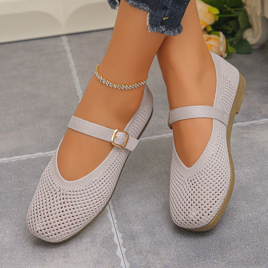 Damen Bequeme und atmungsaktive Ballerinas mit dekorativem Riemen EB