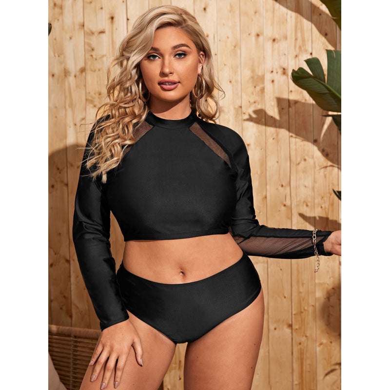 Damen Surf-Badeanzug mit langärmligem Mesh-Oberteil und hoch geschnittenem Höschen EB