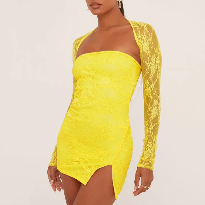 Damen Spitzenkleid mit langen Ärmeln EB