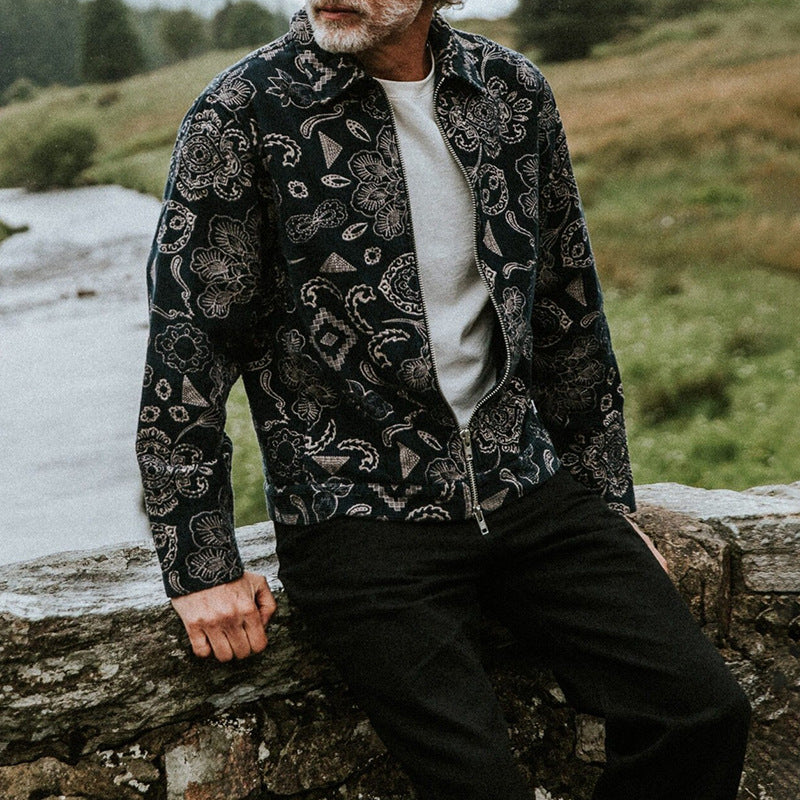 Herren Zip-Jacke mit floralem Design und praktischen Taschen EB