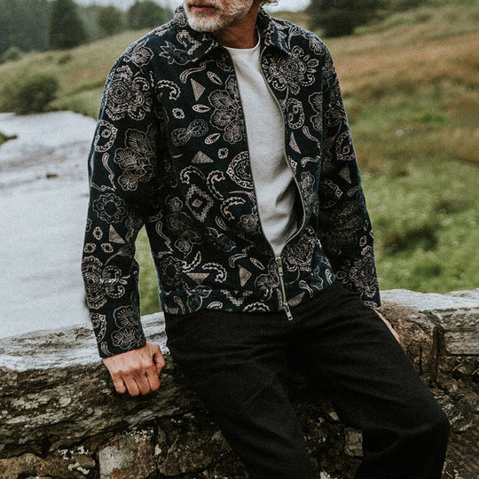 Herren Zip-Jacke mit floralem Design und praktischen Taschen EB
