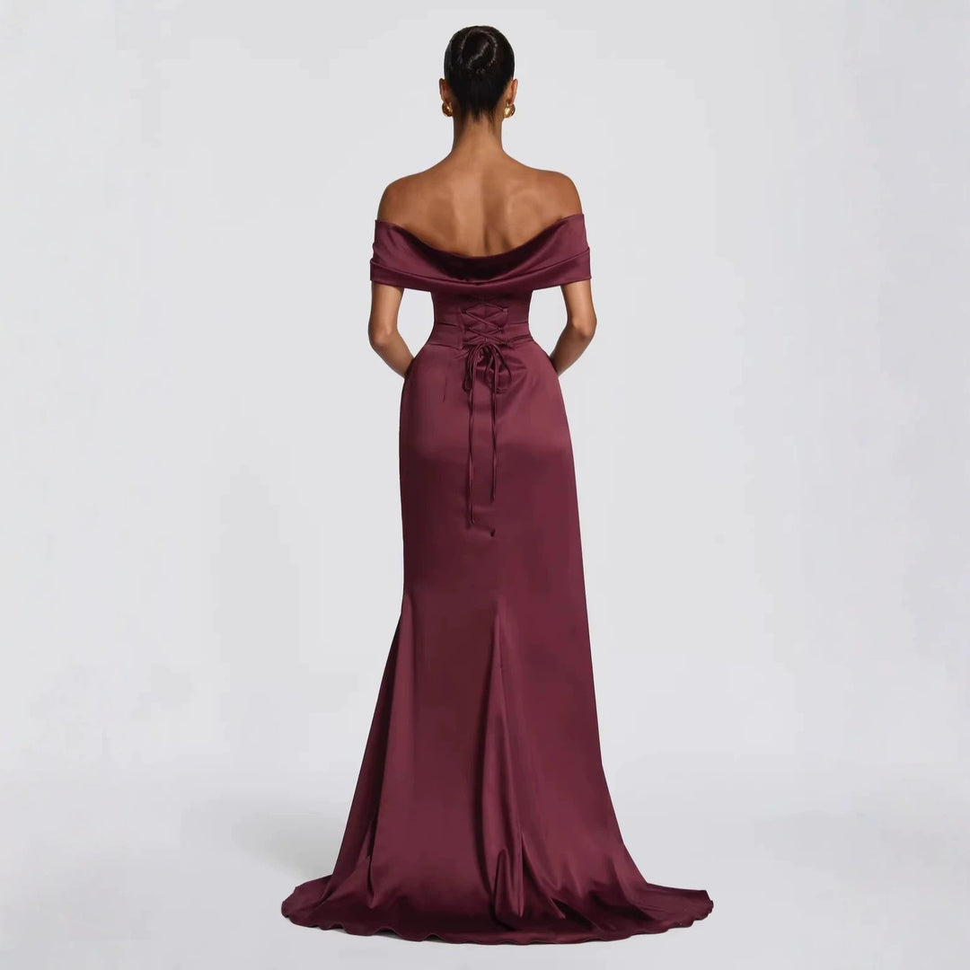 Damen Elegantes Off-Shoulder-Maxikleid mit seitlichem Schlitz EB