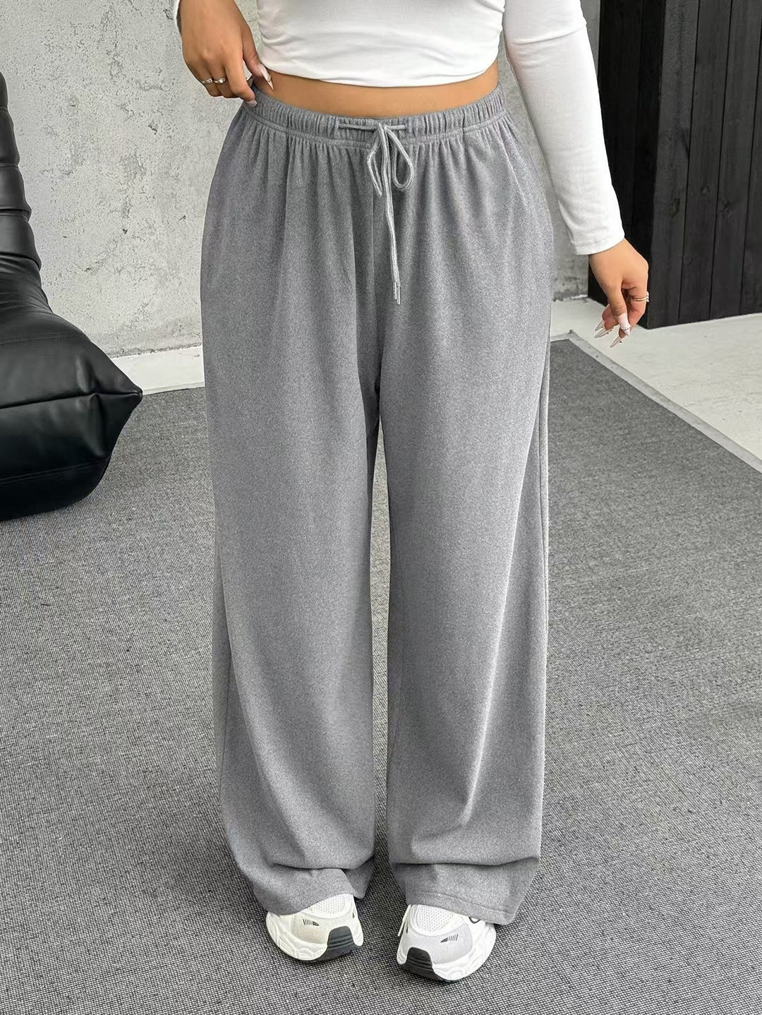 Damen nan weite Relaxhose mit hohem Bund elastischem Kordelzug und weitem Bein EB