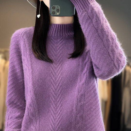 Damen Grobstrickpullover mit Zopfmuster und elegantem Rundhalsausschnitt EB