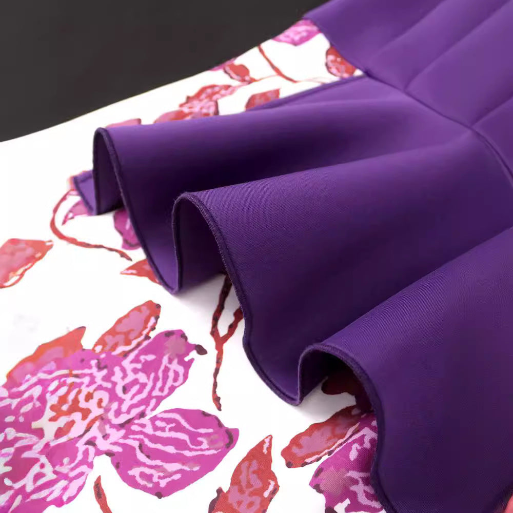 Damen elegantes Kleid mit asymmetrischem Rüschendesign und floralen Mustern EB