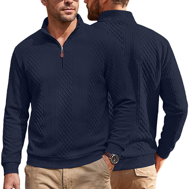 Herren Strickpullover mit halbem Reißverschluss und strukturierter Zopfoptik EB