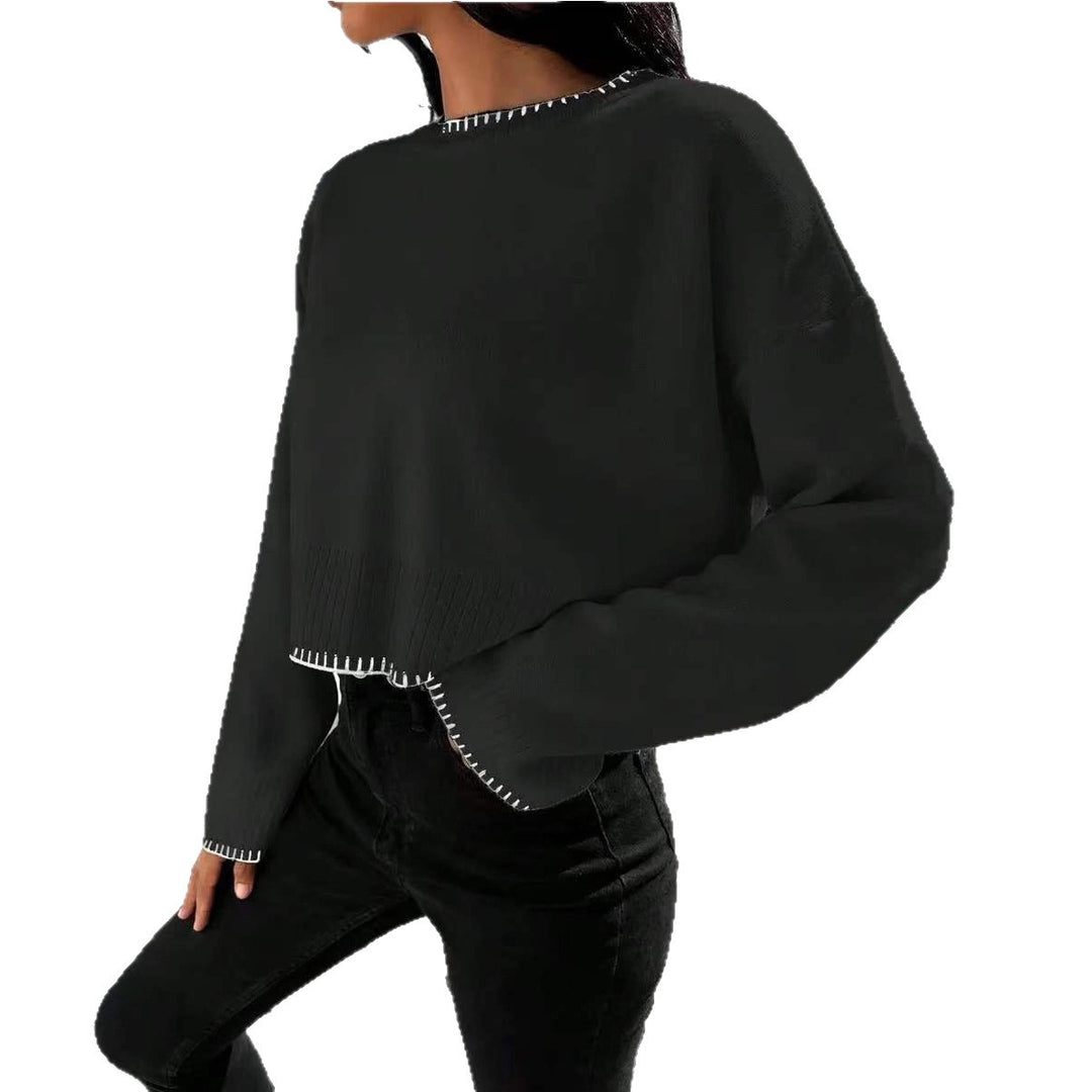 Damen lässiger Strickpullover mit geripptem Saum und überschnittenen Schultern EB