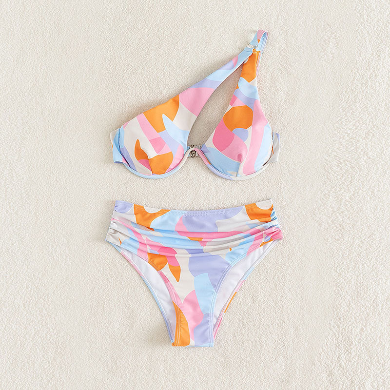 Damen Triangel-Bikini mit asymmetrischem Trägerdesign und modischen Rüschendetails EB