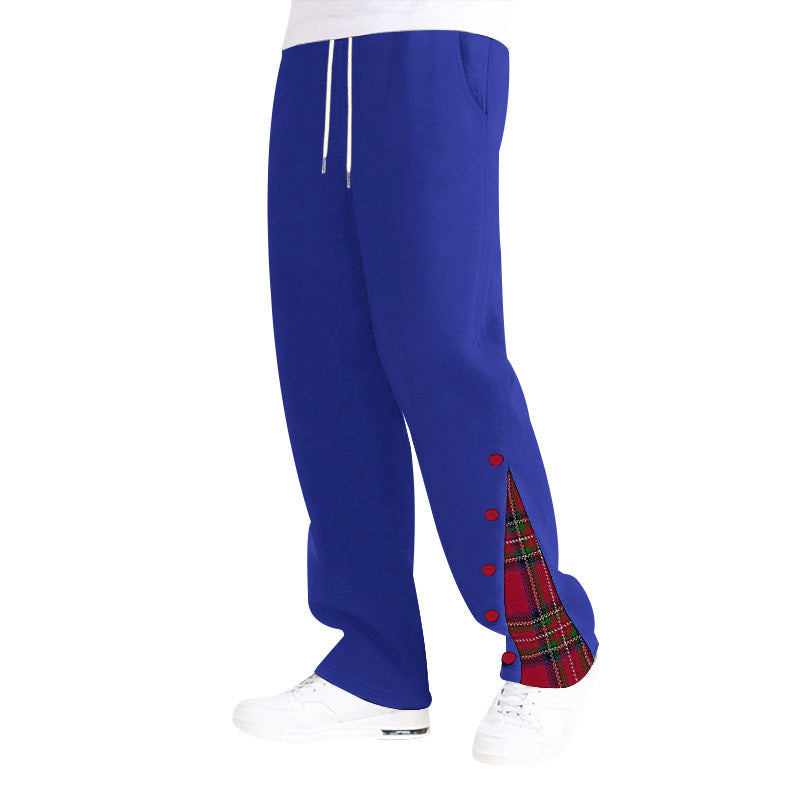 Herren bequeme Freizeithose mit seitlichen Knopfdetails und Karomuster EB