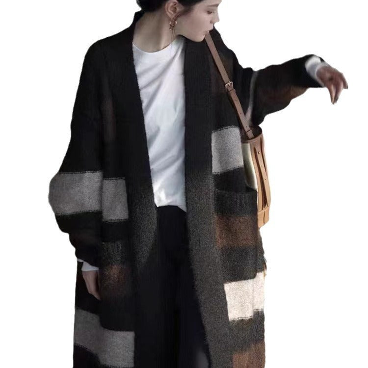 Damen Langer Strickcardigan mit geometrischem Muster EB
