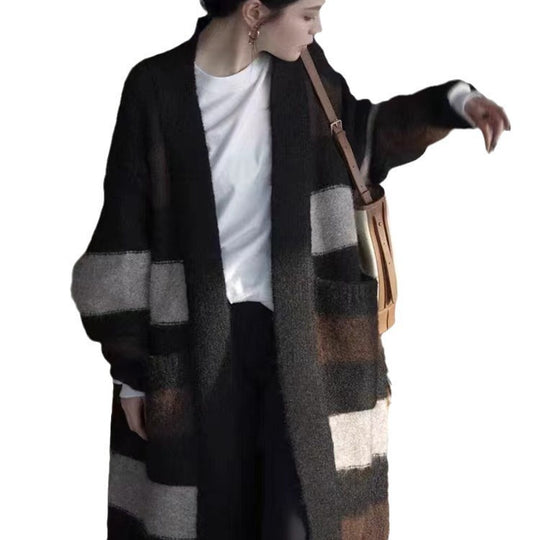 Damen Langer Strickcardigan mit geometrischem Muster EB
