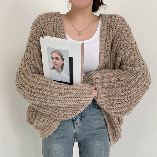 Damen Grobstrick Cardigan mit lässigem Schnitt und voluminösen Ärmeln EB