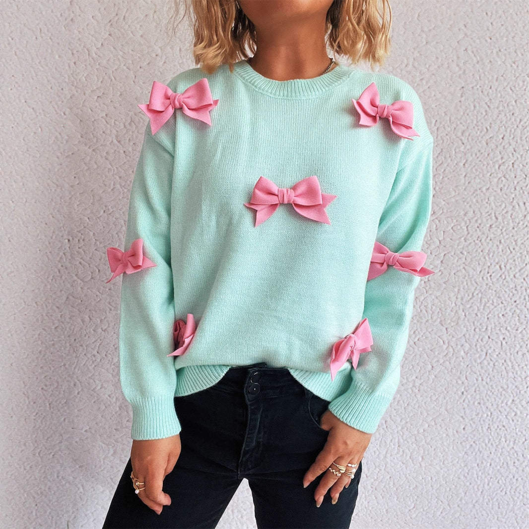 Damen Pullover mit verspielten Schleifenapplikationen EB