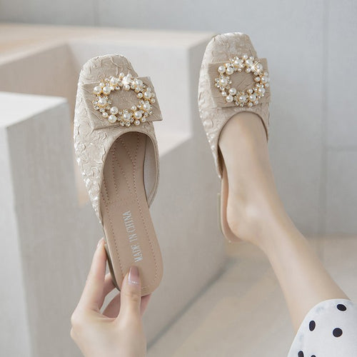 Damen elegante Mules mit Schmuckdetails EB