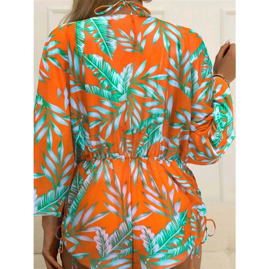Damen Wendbare Strandmode mit floralem Kimono und Bikini EB