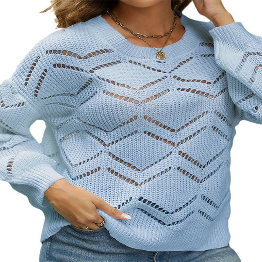Damen Strickpullover mit dekorativem Wellenmuster EB