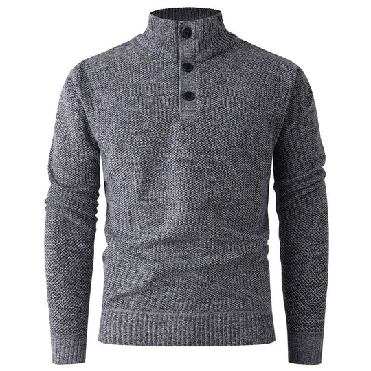 Herren Strickpullover mit hohem Kragen und durchgehendem Knopfverschluss EB