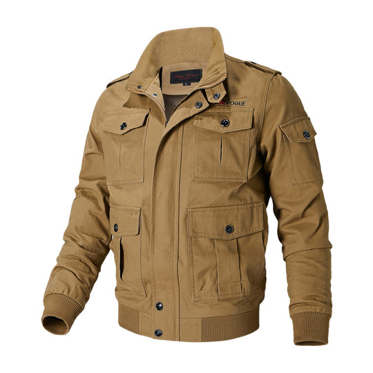 Herren nan militärische Fieldjacke mit Mehrfach-Taschen, Schulterklappen und Rippbündchen EB