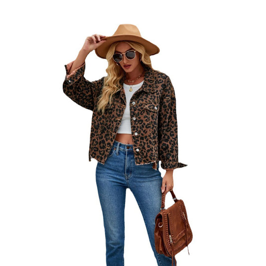 Damen Karierte Denimjacke im angesagten Leopardenmuster mit modernem Schnitt EB