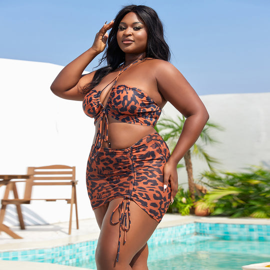 Damen Bikini-Set mit verspieltem Wickeldesign und modischem Leopardenmuster EB