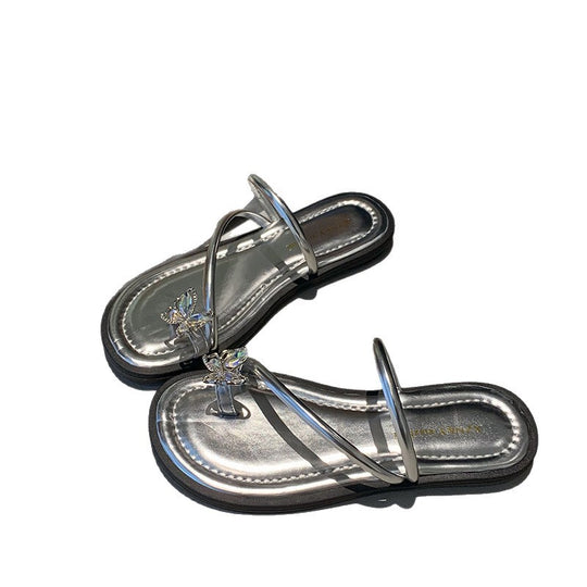 Damen elegante Flip-Flops mit funkelnden Schmetterlingsapplikationen EB
