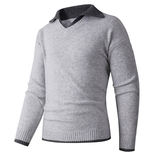 Herren V-Ausschnitt Pullover mit Hemdkragen und feiner Struktur EB
