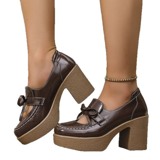 Damen elegante Blockabsatzschuhe mit modischer Schleifenapplikation EB