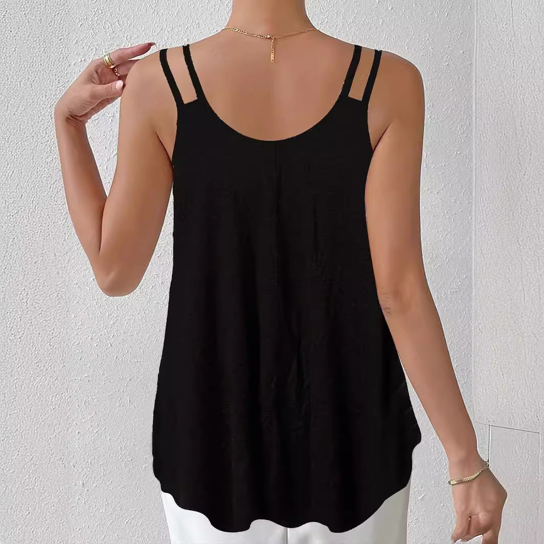 Damen luftiges Spaghetti-Träger Top mit asymmetrischem Schnitt EB