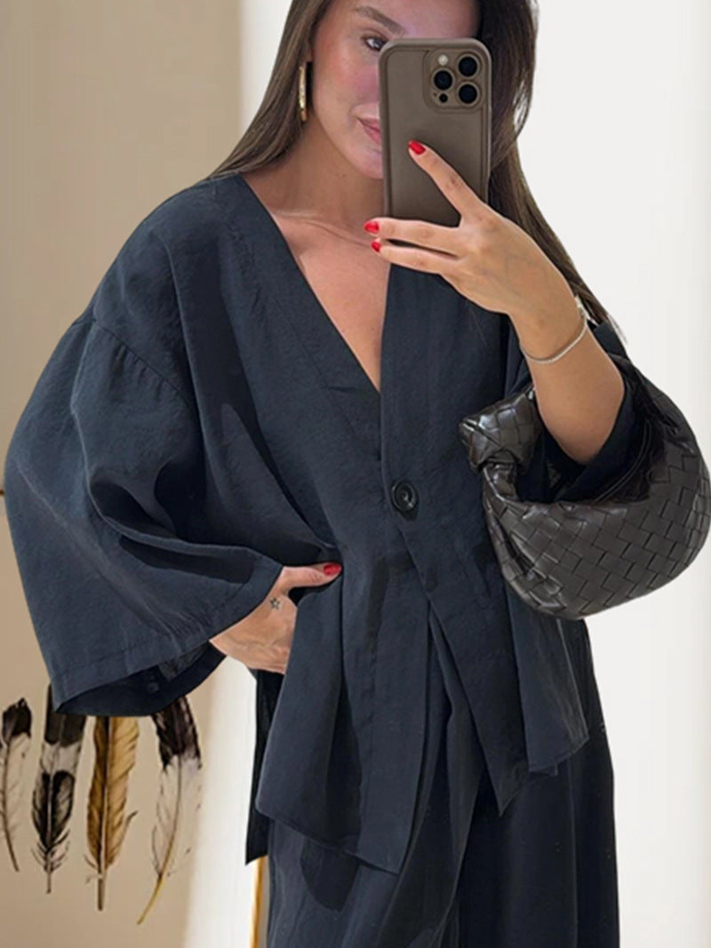 Damen Elegante Kimono-Jacke mit weiten Ärmeln und lockerer Passform EB