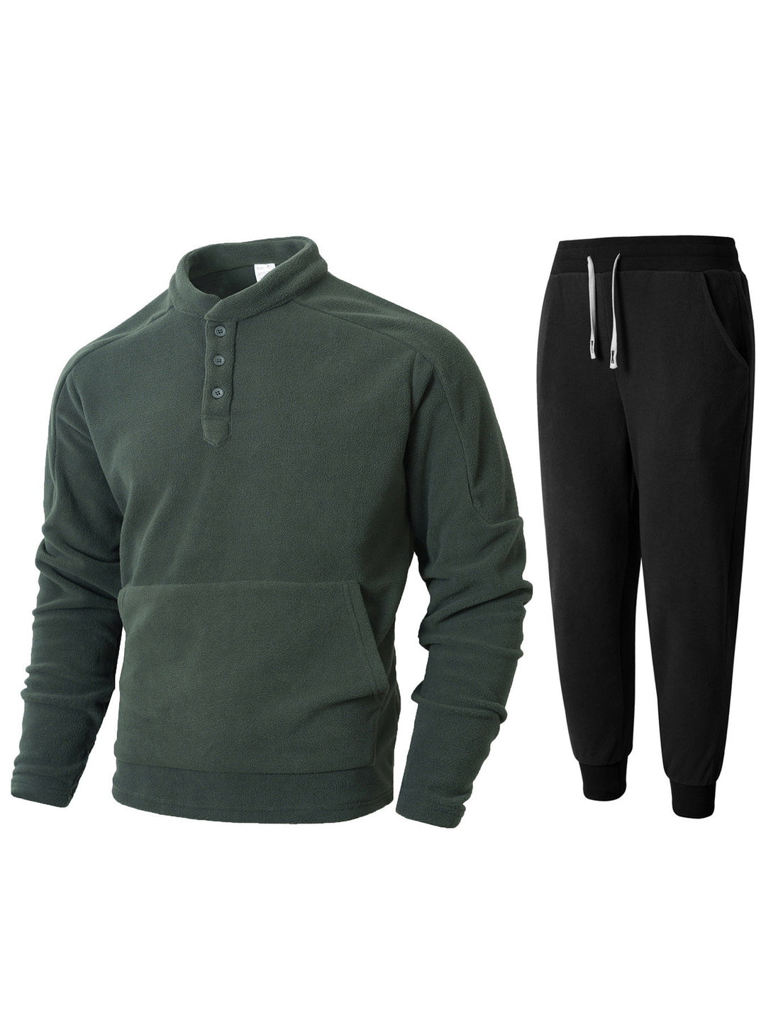 Herren kuscheliges Fleece- Trainingsanzug-Set mit Knopfleiste und praktischen Taschen EB