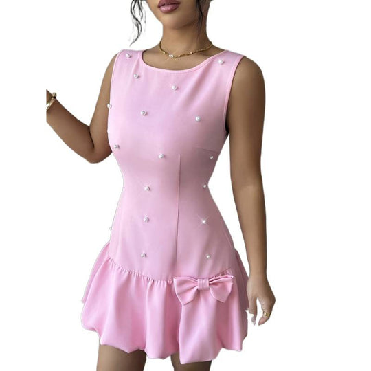 Damen Minikleid mit Perlenapplikationen und Rüschensaum EB