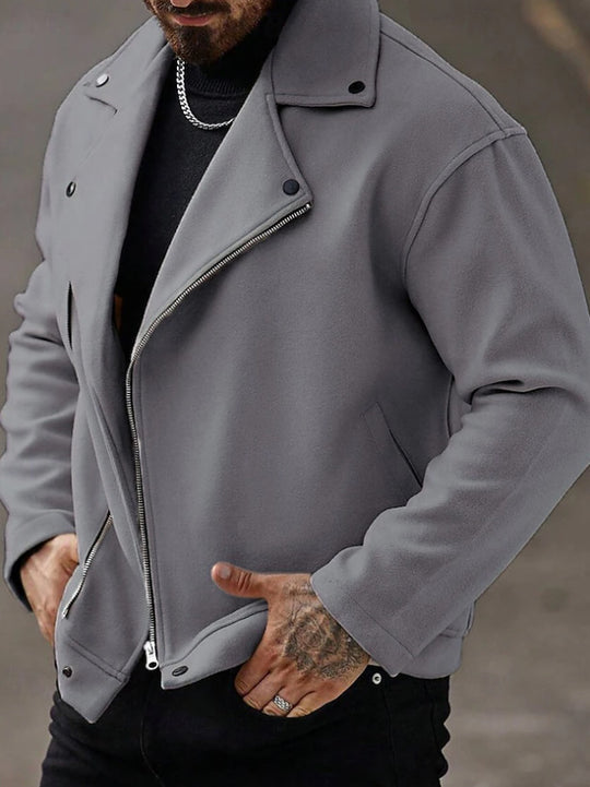 Herren Oversized Bikerjacke aus Wollmix mit asymmetrischem Reißverschluss und Druckknopf-Details EB