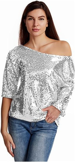 Damen Glitzernde Pailletten-Bluse EB