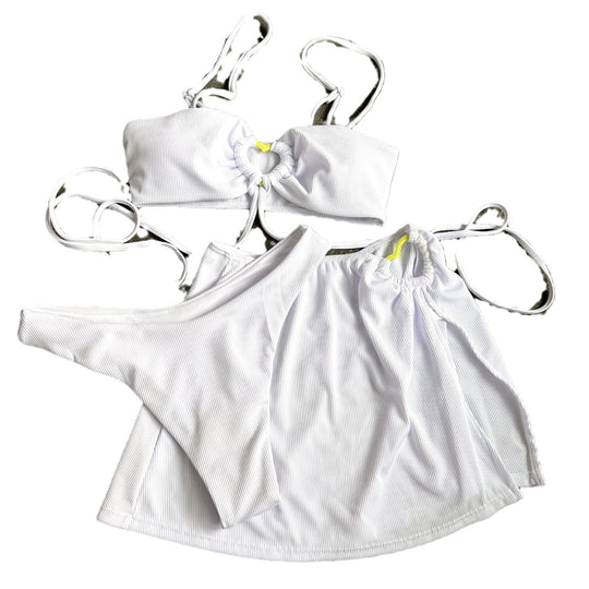 Damen Sportlicher Bikini mit Bandeau-Oberteil und lässigem Rock EB