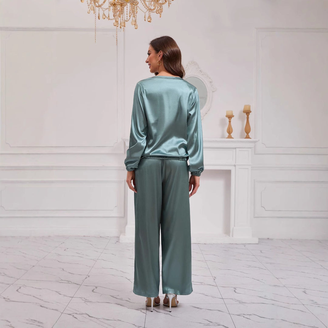 Damen Satin Freizeitanzug mit weitem Schnitt und eleganten Details EB