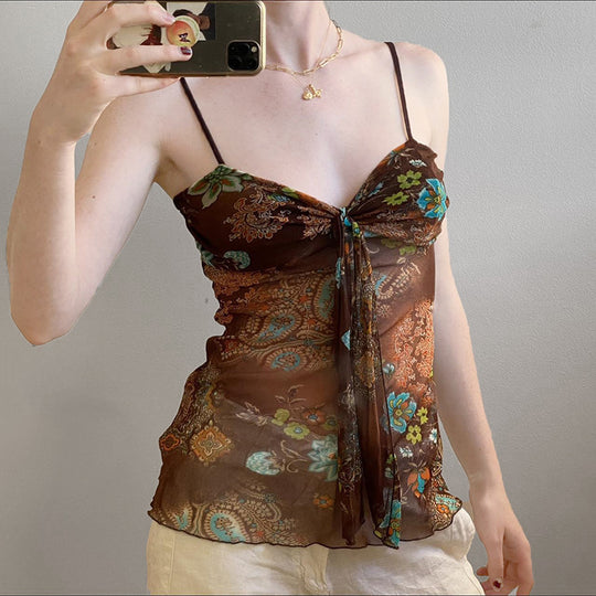 Damen Blumenmuster Spaghetti-Trägertop mit fließendem Design EB