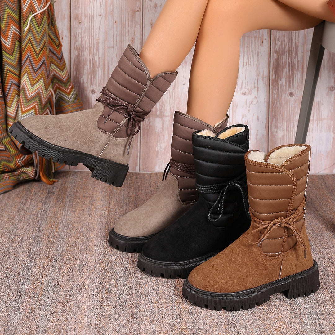 Damen gefütterte Schnürstiefel mit modischem Rüschendesign und rutschfester Sohle EB