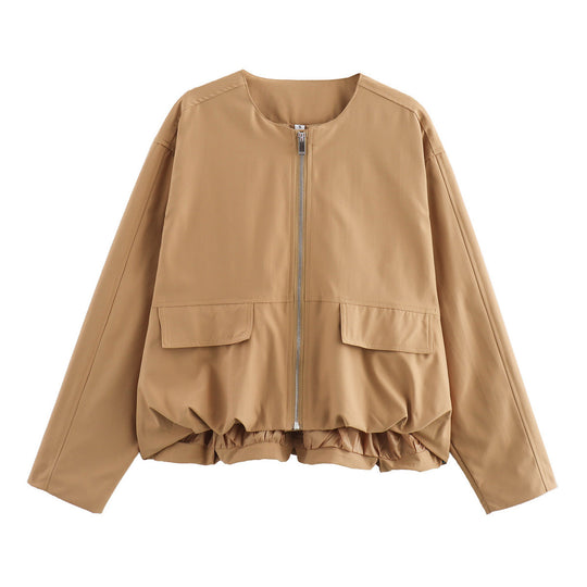 Damen lässige Steppjacke mit praktischen aufgesetzten Taschen und elastischem Bund EB