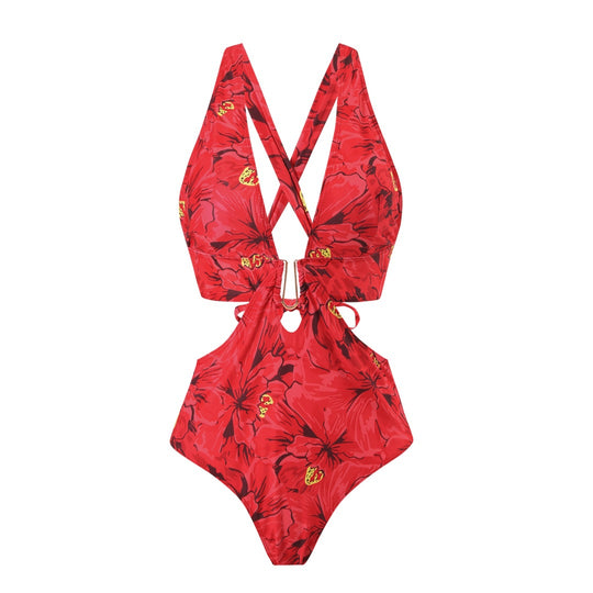 Damen Badeanzug mit floralen Akzenten und passendem Wickelrock EB