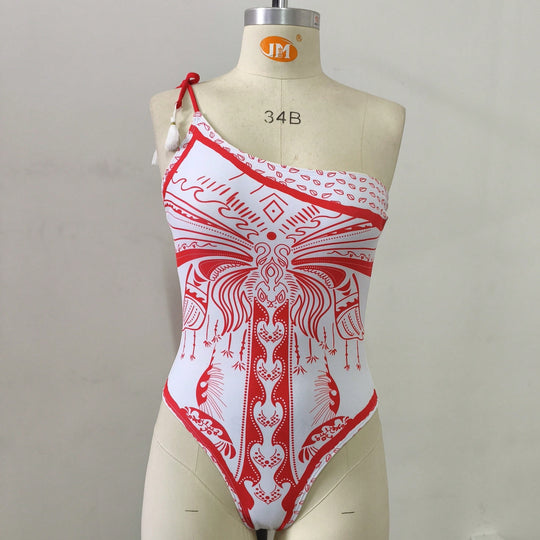 Damen Einseitiger Badeanzug mit verspieltem Design EB