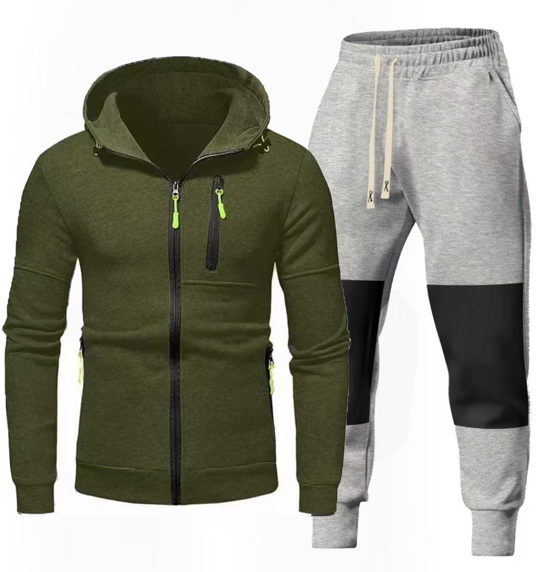 Herren Sportliches Hoodie- und Jogginghose-Set mit Funktionalen Reißverschlusstaschen EB