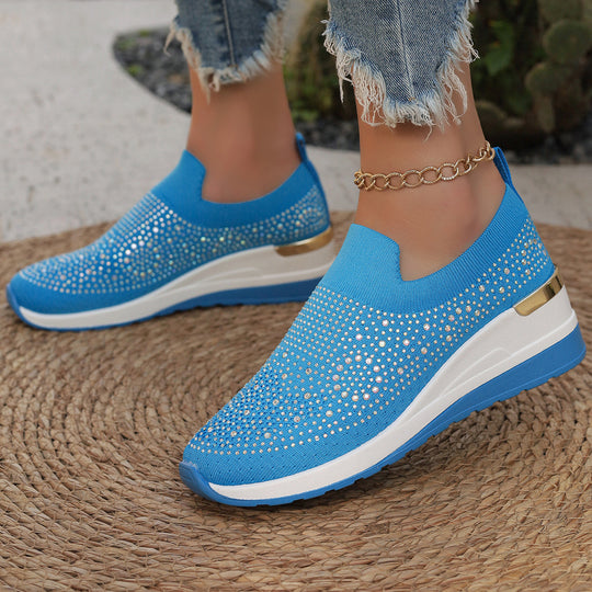 Damen  Strick Slip-On Sneaker mit funkelndem Strassbesatz, elastischem Einstieg und dämpfender Plateausohle EB