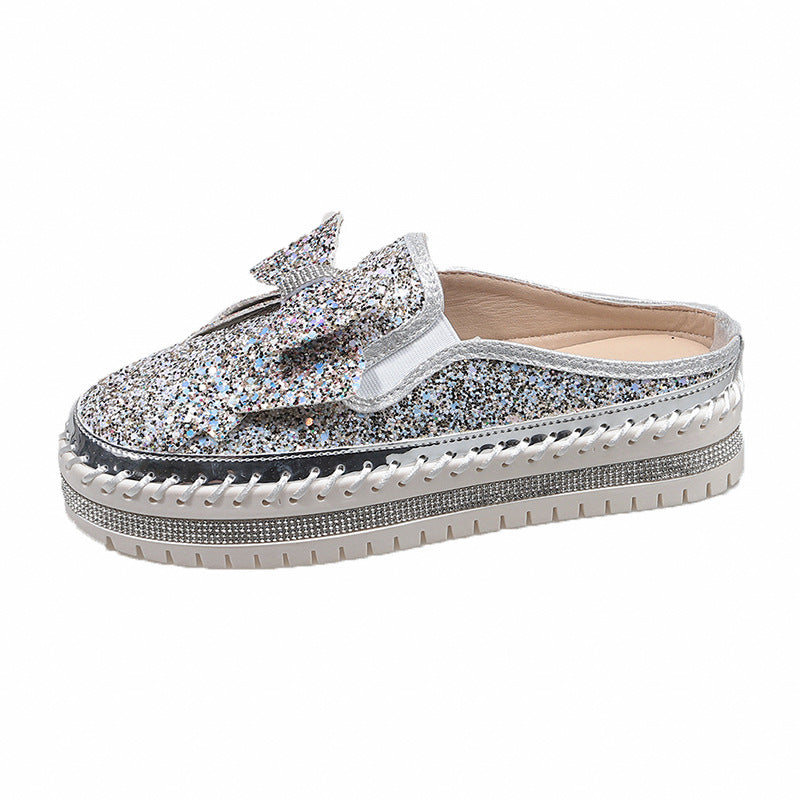Damen Glamouröse Slipper mit funkelndem Glitzer und dekorativem Schleifen-Detail EB