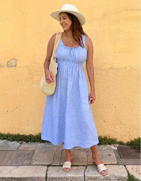 Damen Sommerkleid mit elastischem Taillenband und lockerer Passform Heidi-Mode