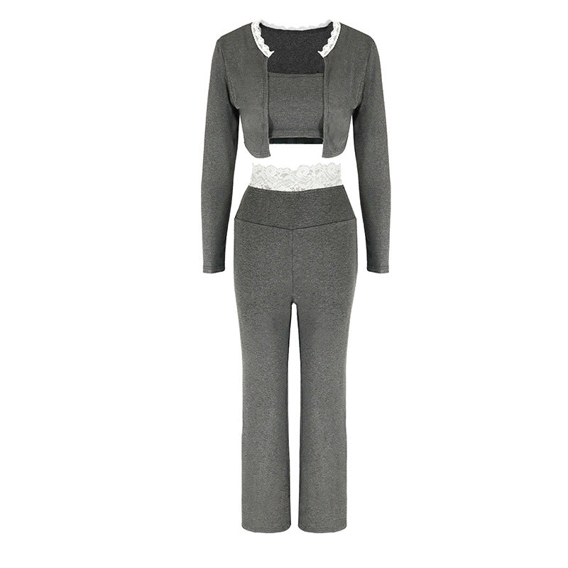 Damen elegantes zwei-teiliges Set mit Spitzenakzenten EB