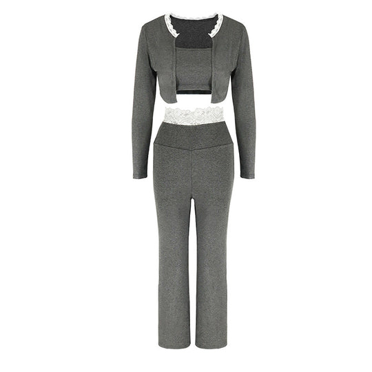 Damen elegantes zwei-teiliges Set mit Spitzenakzenten EB