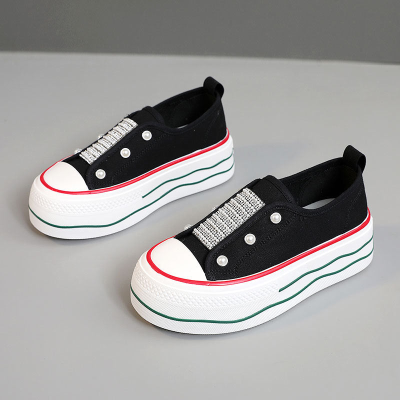 Damen modische Plateau-Sneaker mit glitzernden Akzenten und elastischem Einstieg EB