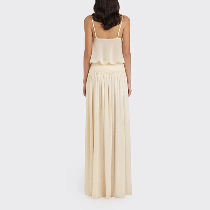 Damen Maxi-Kleid mit fließendem Chiffon-Oberteil und elastischem Bund EB